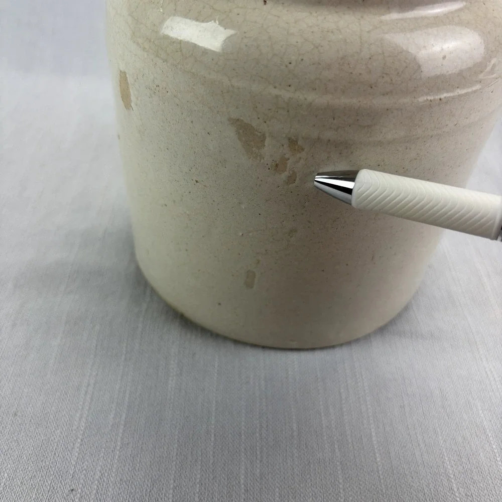 Vintage April Fool Stoneware Crock Jar with Lid & Wire Bail Handle Off-White